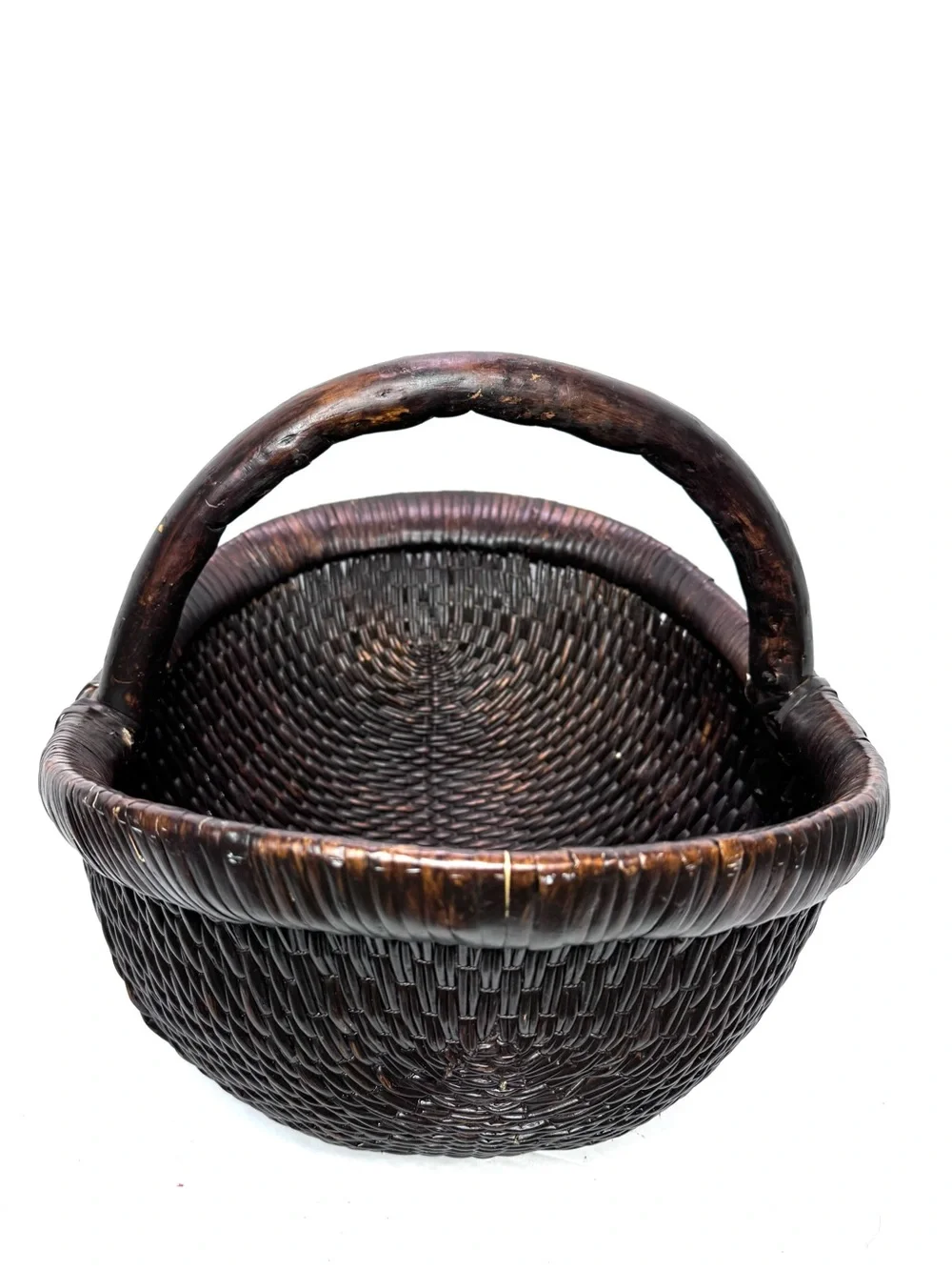 Vintage-Inspired Wicker Basket Brown Willow Large Handwoven One Handle